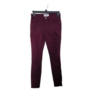 Frame Denim Skinny Jeans Womens 24 Burgundy Distressed Ripped Maroon Stretch